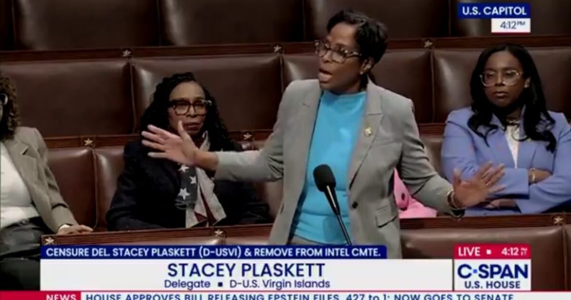 Plaskett Melts Down on House Floor as Lawmakers Advance Measure to Censure Her and Strip Her from Intel Committee