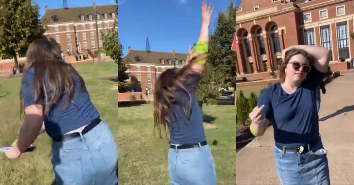 WATCH: Deranged Leftist Student, Who Appears to be Transgender, Faces Pending Charges After Vandalizing Conservative YAF Table at Oklahoma State University
