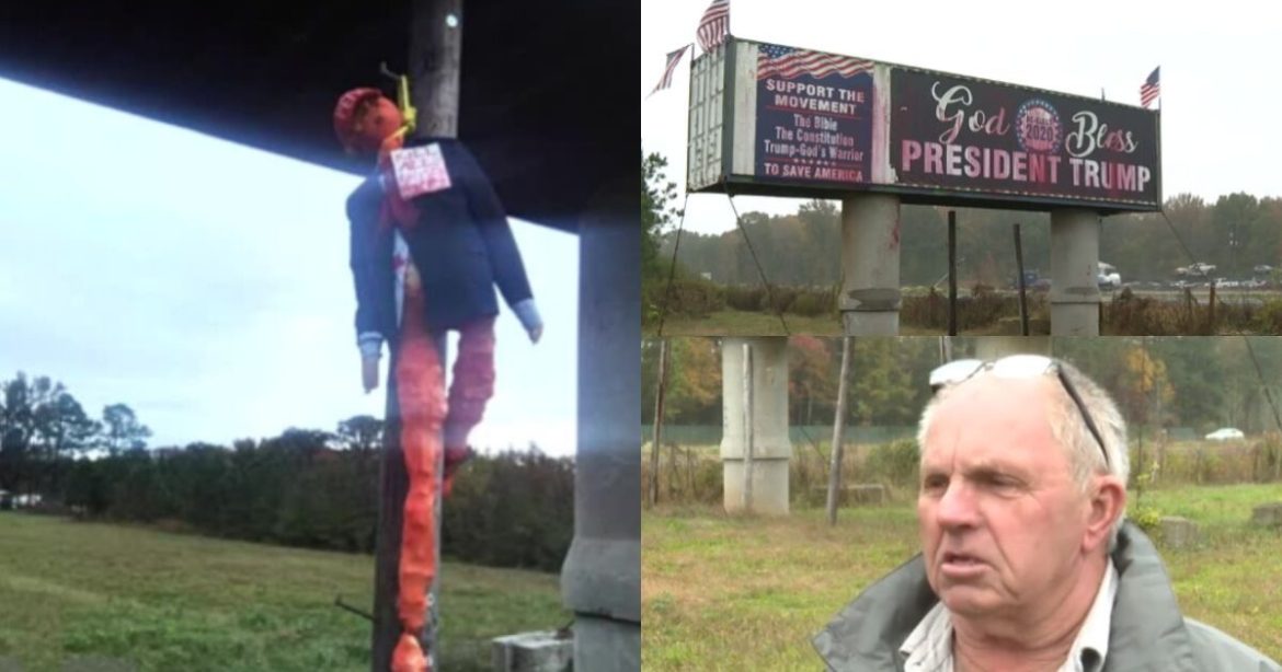 Pro-Trump Billboard in Virginia Vandalized with Blood-Red Paint and Life-Size Hanging Effigy of the President — Owner Calls it a Hate Crime (VIDEO)