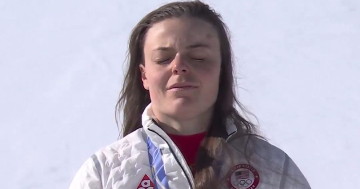 Amazing Moment Olympic Downhill Skier Breezy Johnson Breaks Down in Tears During National Anthem After Winning Gold Medal for Team USA (VIDEO)