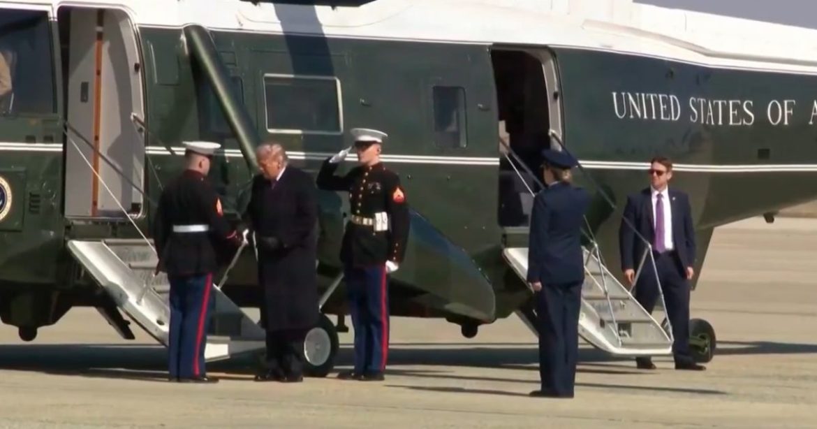 President Trump Gives US Marine Presidential Challenge Coin For His Last Flight (VIDEO)