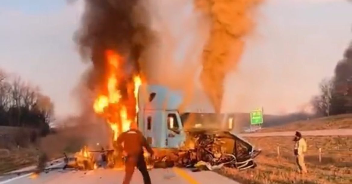 Missouri Highway Shut Down After Semi-Truck Collides with Vehicle, Catches Fire – Indian Driver Can’t Speak English (VIDEO)