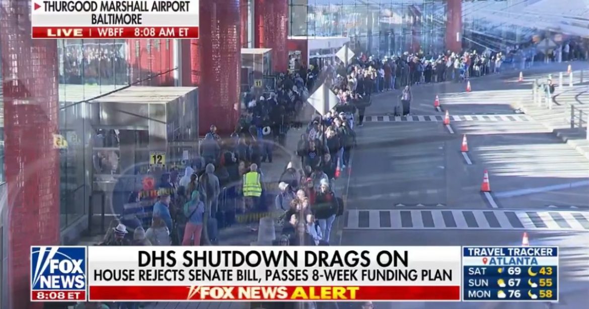 Travelers Line Up on Sidewalk Outside Terminal in Freezing Temps at Baltimore Airport as Democrats Block Funding For TSA (VIDEO)
