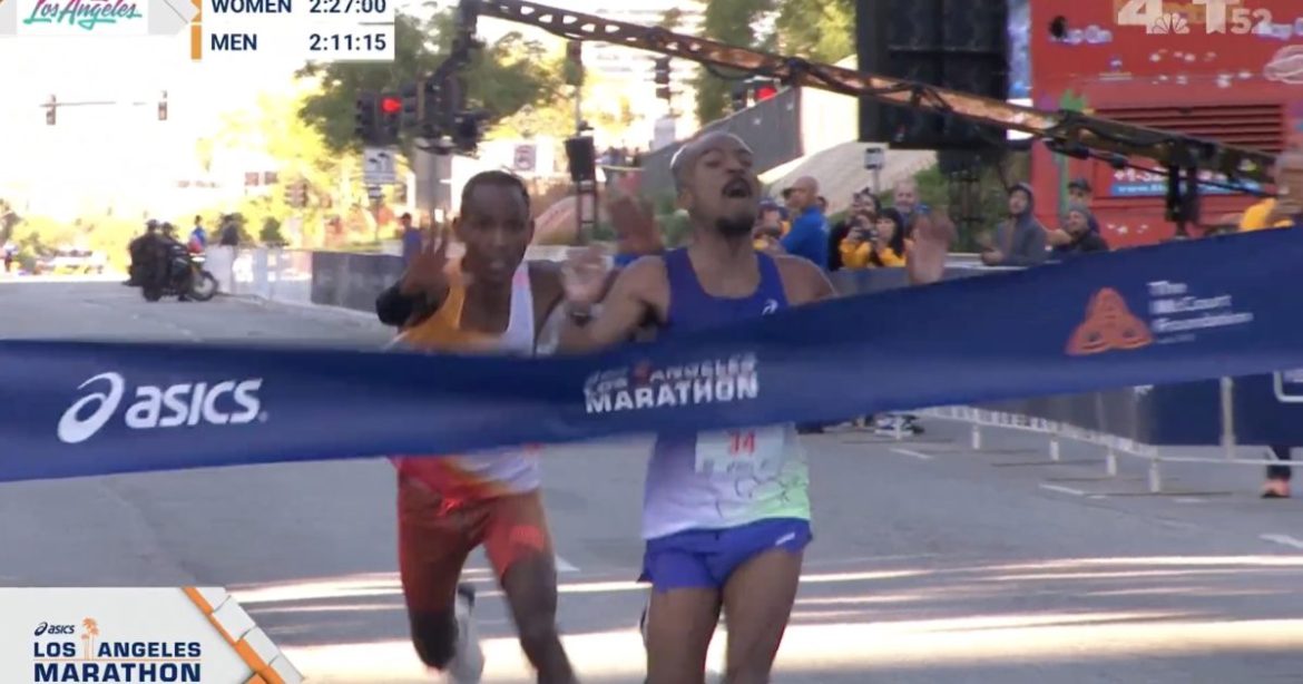 AMERICAN COMEBACK! Nathan Martin Chases Down Kenyan Runner in Final Meters to Win Los Angeles Marathon by 0.01 Seconds in Closest Finish in Race History